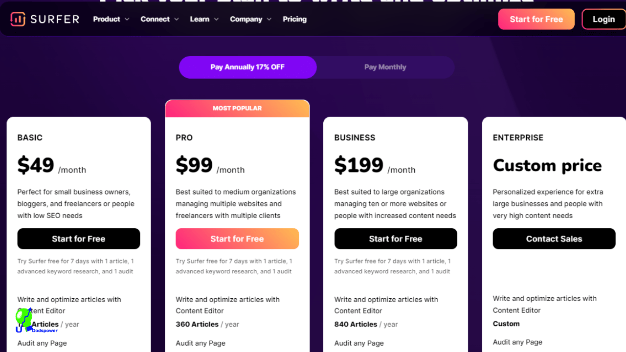 surfer seo pricing