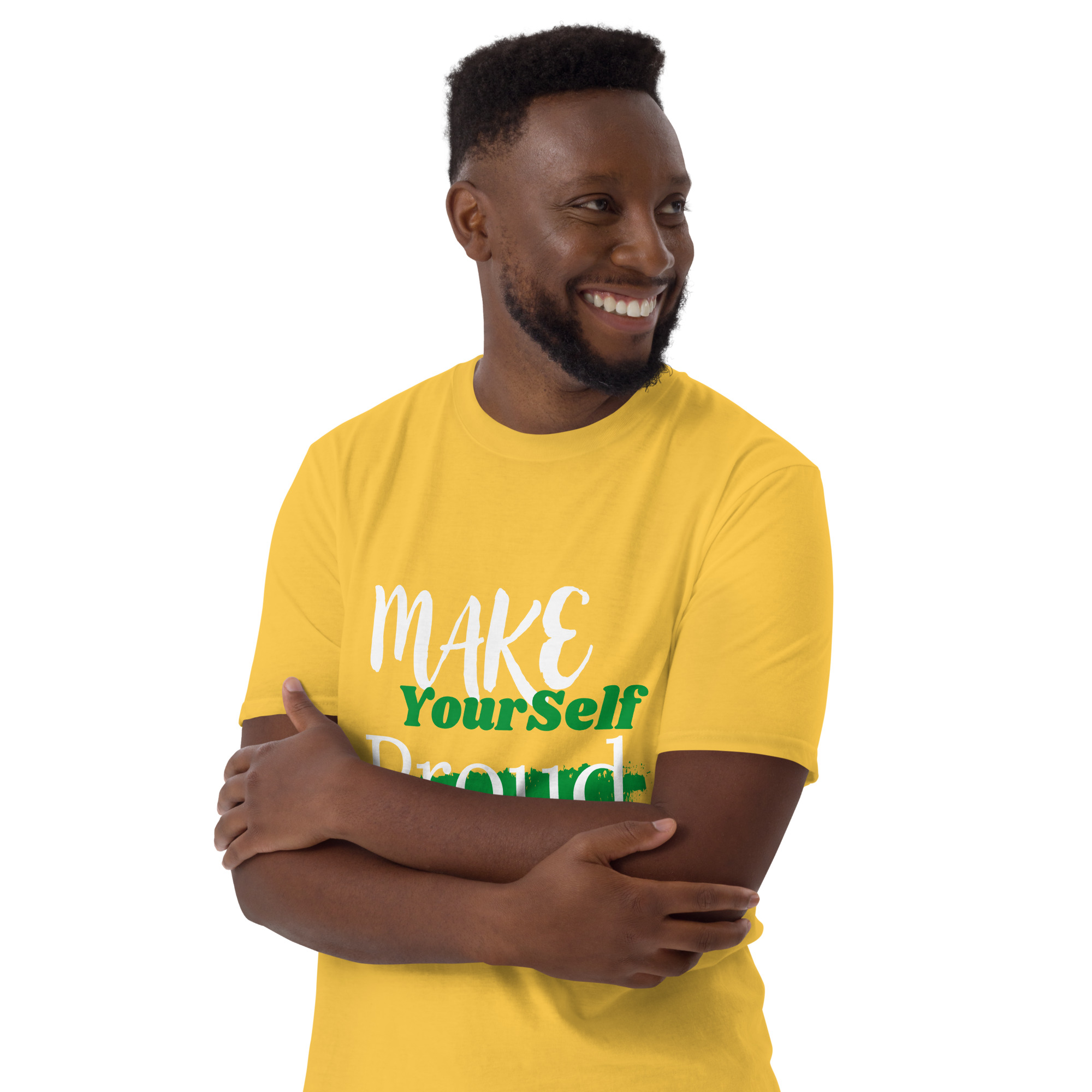 Make Yourself Proud Yellow & Black Short Sleeve Unisex T-Shirt – Cotton Streetwear - Image 9