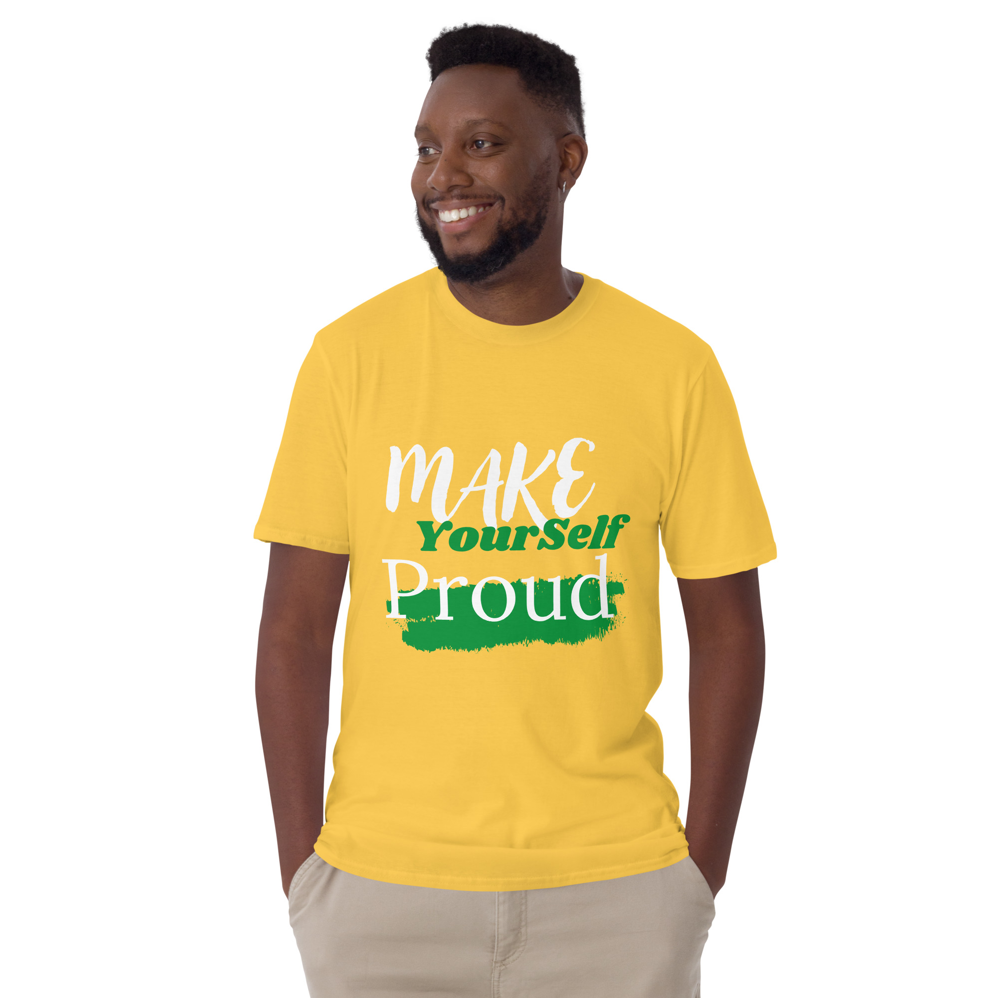 Make Yourself Proud Yellow & Black Short Sleeve Unisex T-Shirt – Cotton Streetwear - Image 7