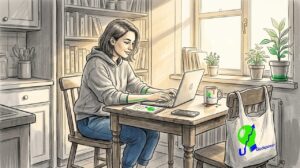 Young woman earning income in home office