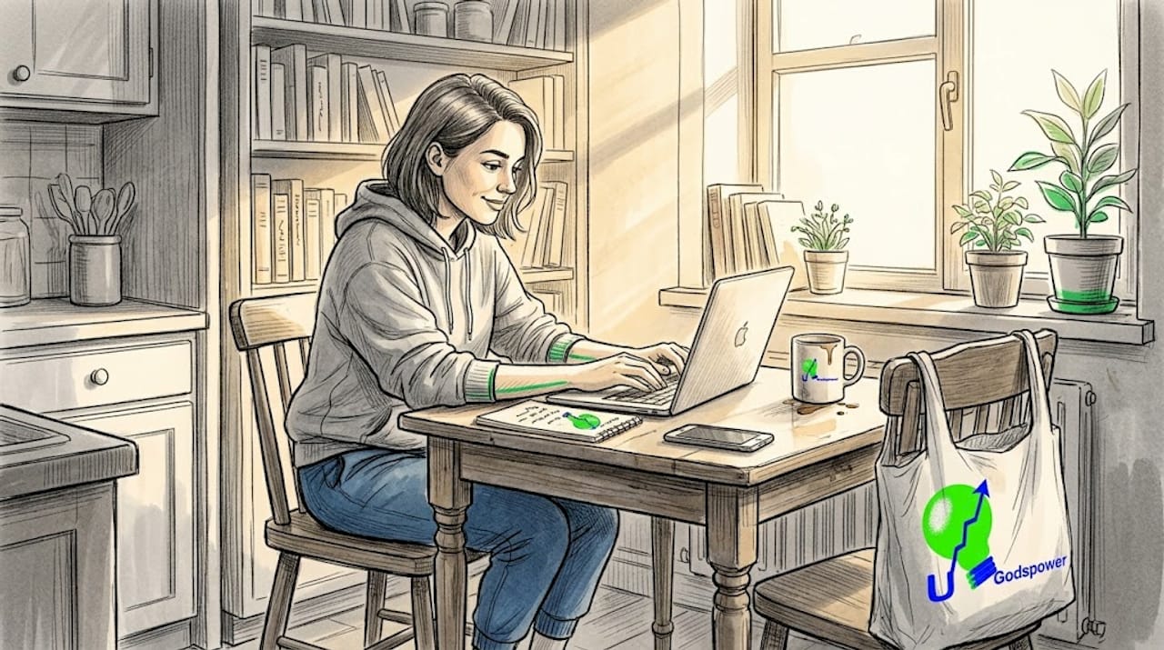 Young woman earning income in home office