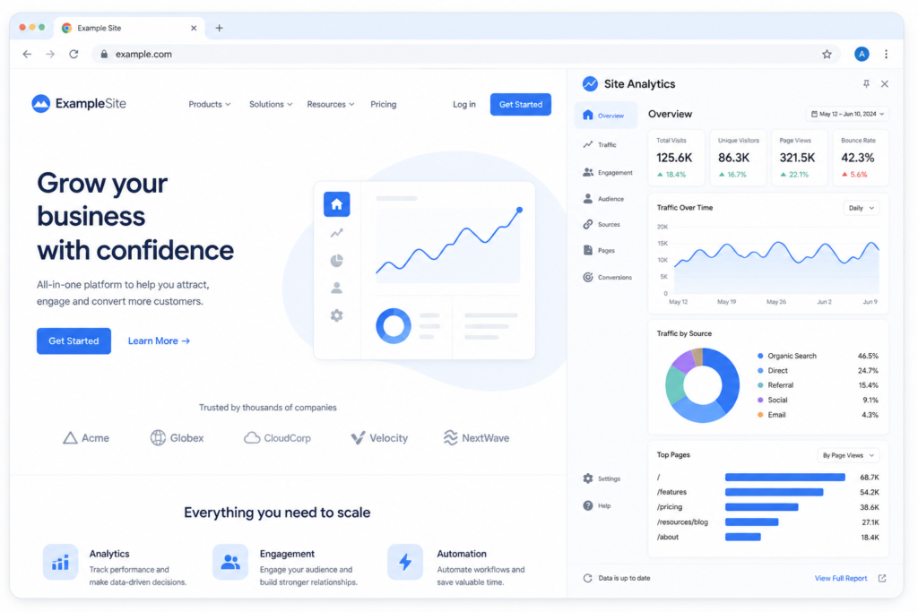 Similarweb Chrome extension open in browser showing website traffic analytics dashboard