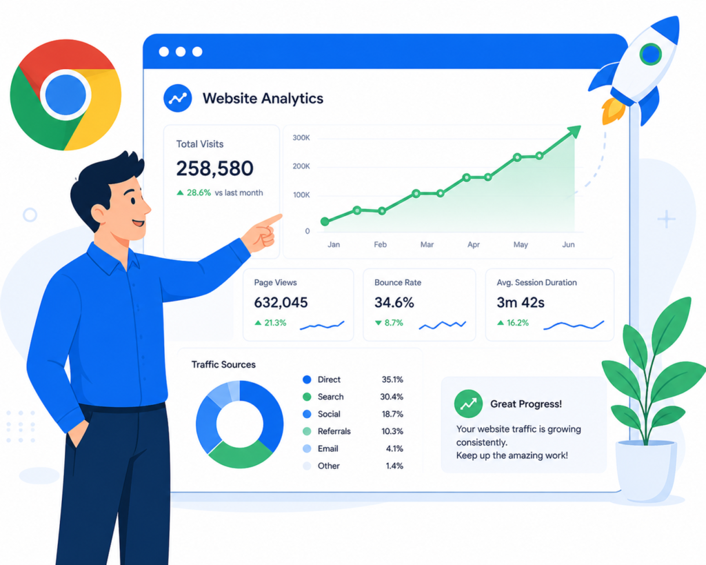 Marketer using Similarweb Chrome extension to grow website traffic and outrank competitors on Google