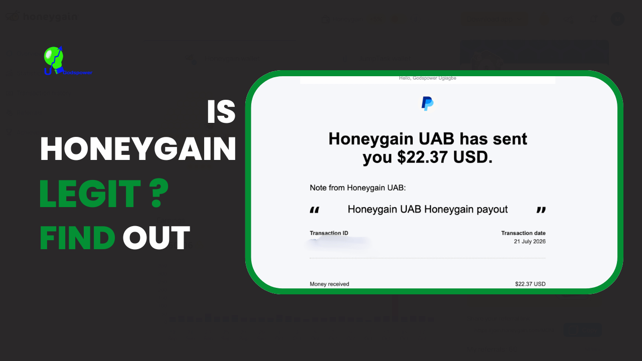 Is Honeygain legit? PayPal email showing a real $22.37 payment from honeygain review